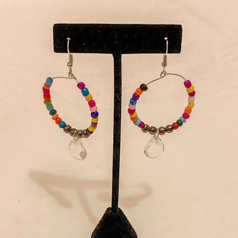 Colored Beads with Clear Stone Earrings